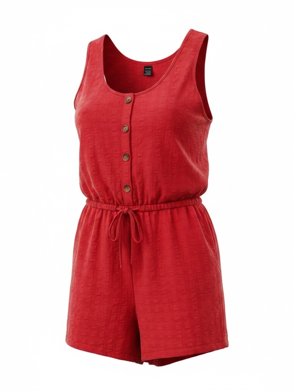 SHEIN Red Sleeveless Button Romper with Drawstring Waist